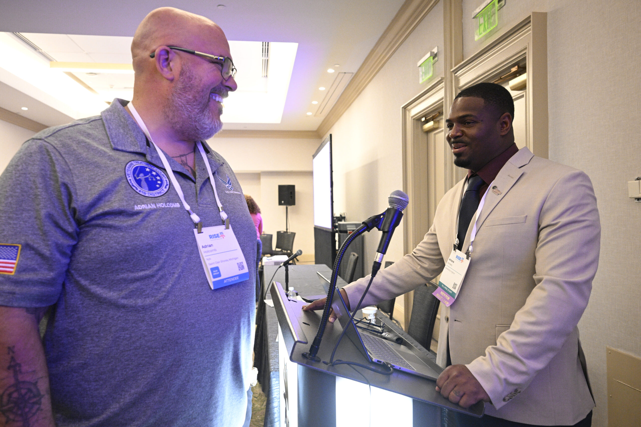 Amore Winters, right, a project director with All Rise's Justice for Vets, shares a moment with a veteran mentor.